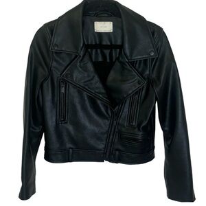 Oak and Fort AMAZING Quality Vegan Leather Black Bomber Jacket SZ small
